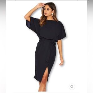 AX Paris Tie Waist Midi Batwing Dress Size 6 Black